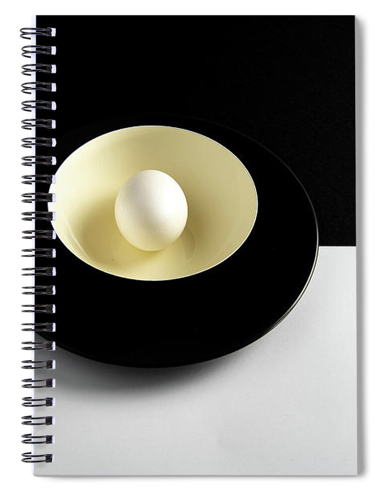 Still-life Spiral Notebook featuring the photograph Single fresh white egg on a yellow bowl by Michalakis Ppalis