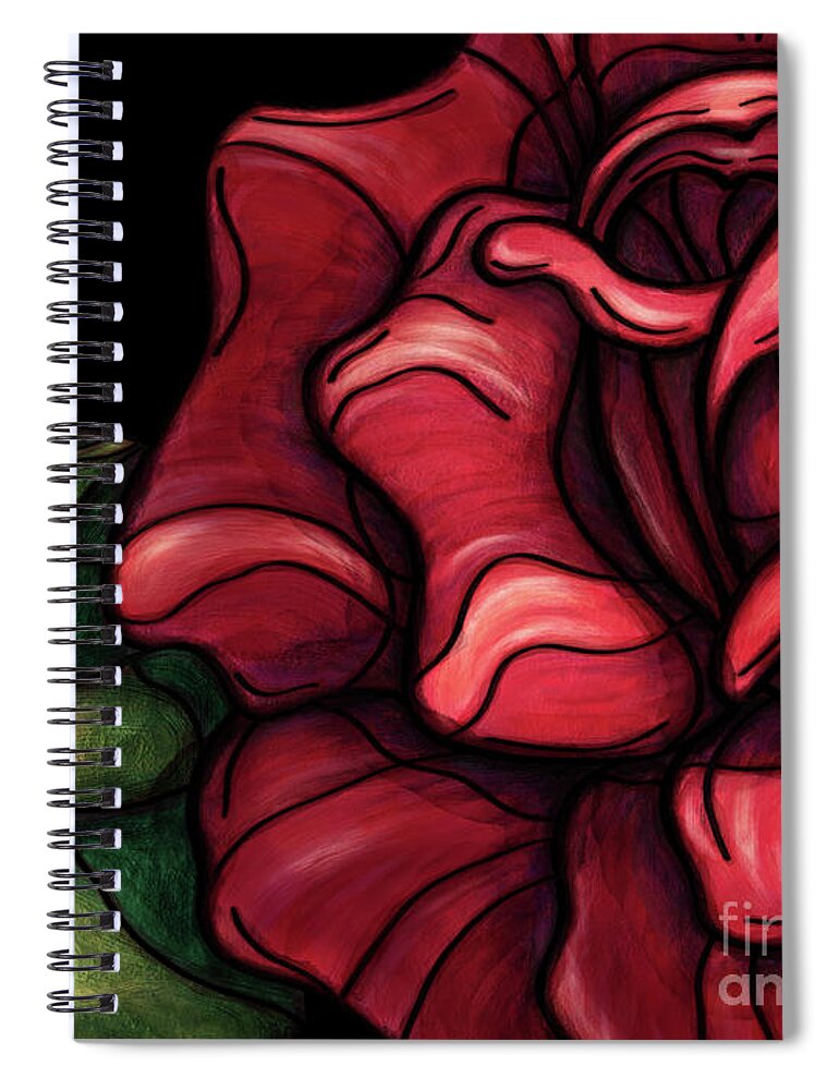 Red Rose Spiral Notebook featuring the painting Single red rose painting, red rose by Nadia CHEVREL