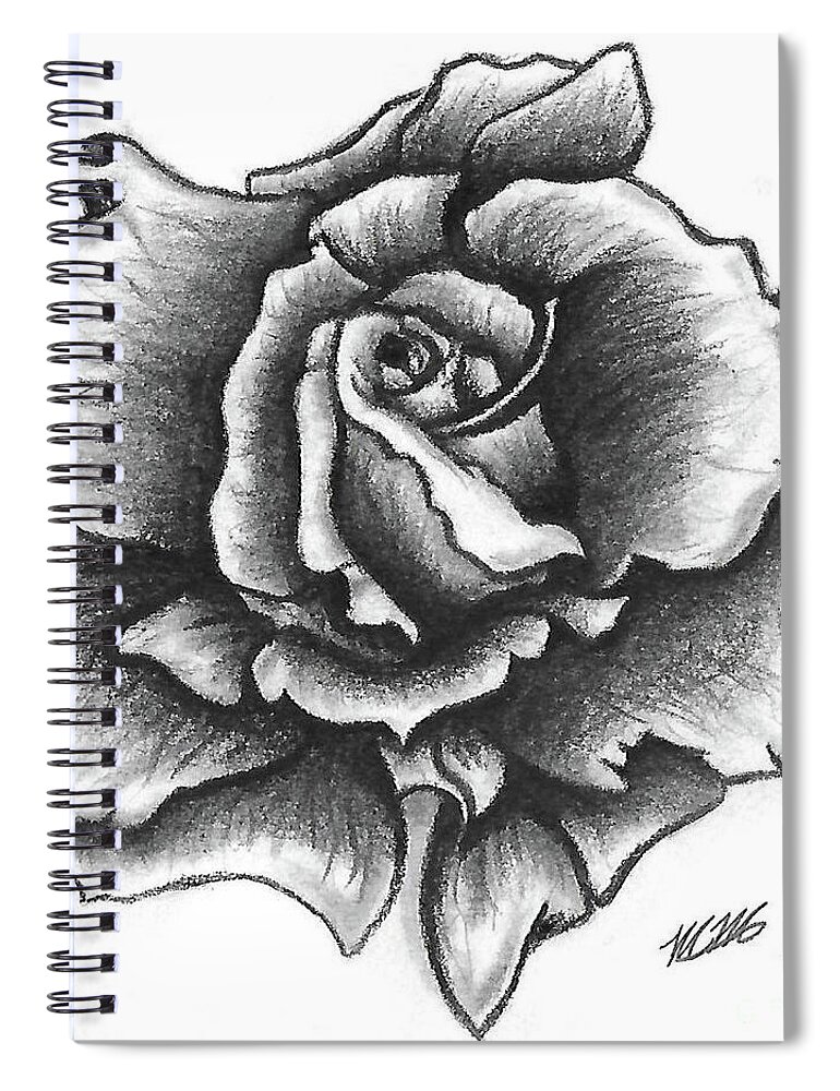 Pencil Drawing Spiral Notebook featuring the drawing Single White Rose Square by Charles Robinson