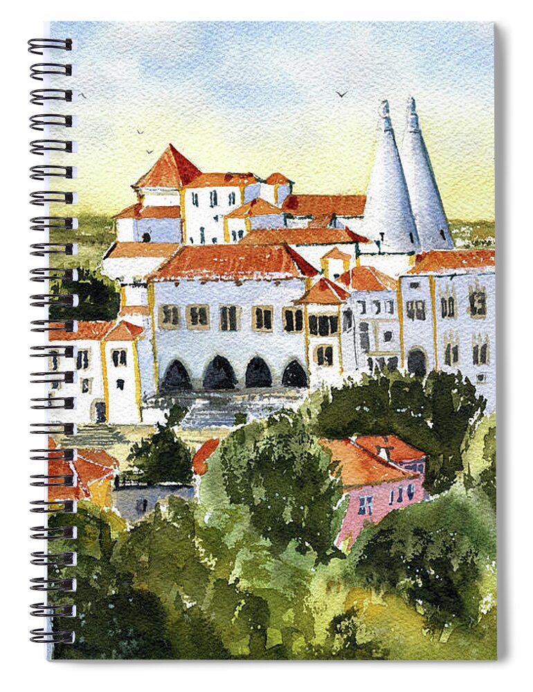 Portugal Spiral Notebook featuring the painting Sintra National Palace Painting by Dora Hathazi Mendes