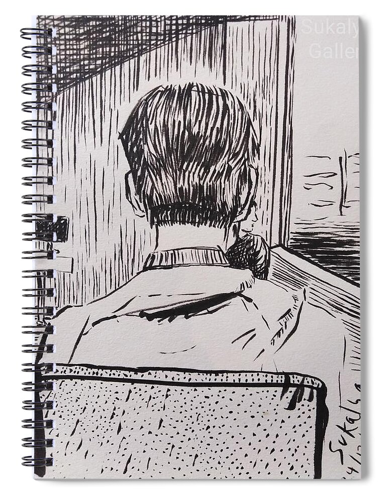 Man Spiral Notebook featuring the drawing Sitting behind a man by Sukalya Chearanantana