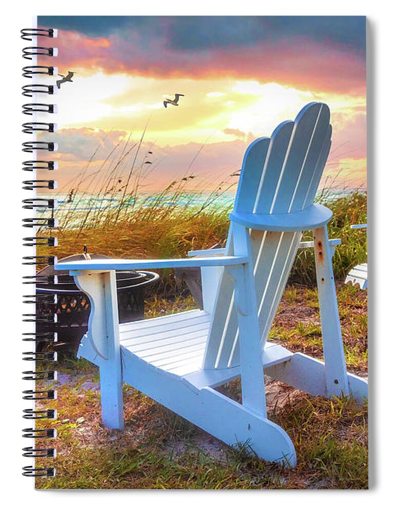 Chair Spiral Notebook featuring the photograph Sitting in the Sunshine on the Beach by Debra and Dave Vanderlaan