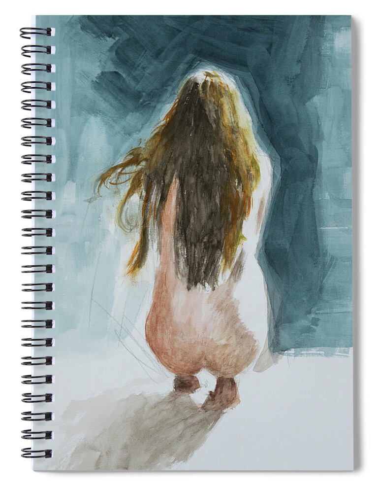 Figure Painting Spiral Notebook featuring the painting Sitting Woman - Figure painting by Hans Egil Saele