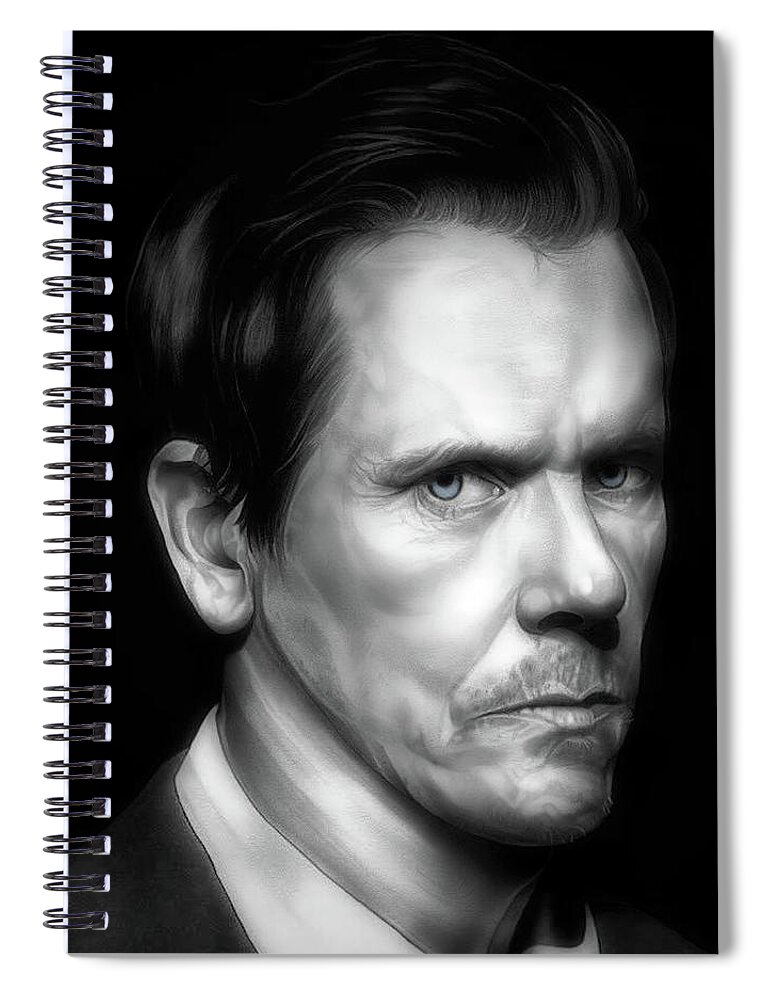 Kevin Bacon Spiral Notebook featuring the drawing Six Degrees of Kevin Bacon - BW Edition by Fred Larucci