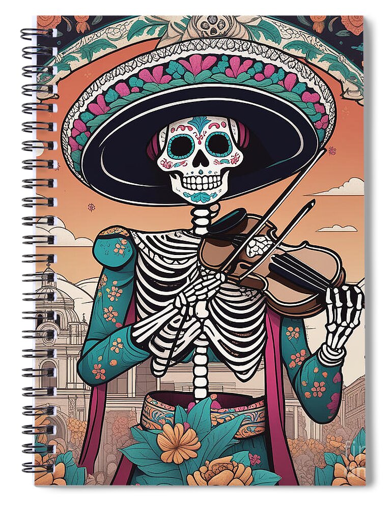 Skeletonchi The Mariachi Spiral Notebook featuring the digital art Skeletonchi The Mariachi by PablO'Shea