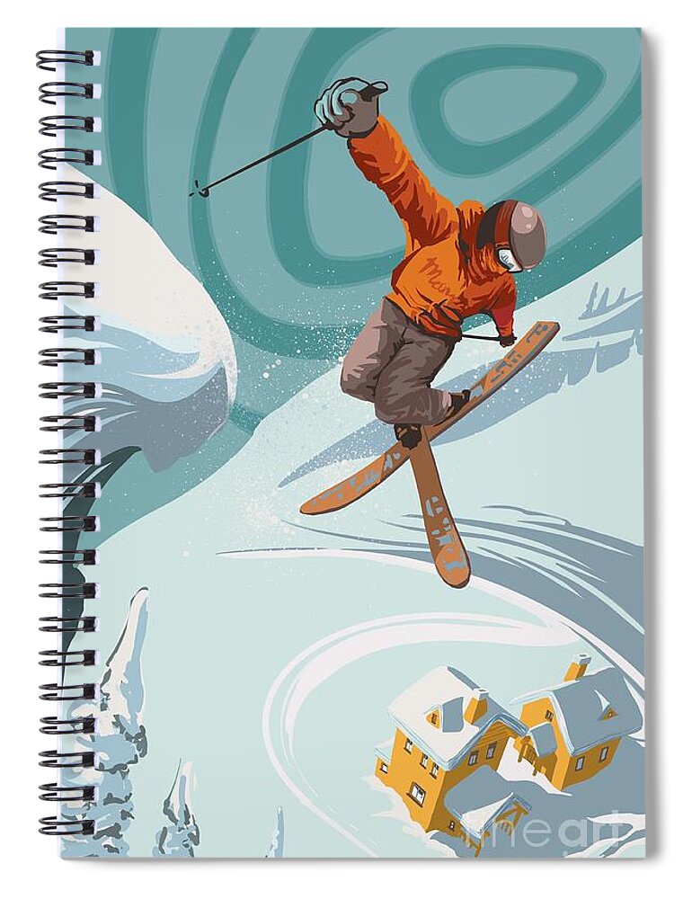 Skiing Spiral Notebook featuring the painting Ski Freestyler by Sassan Filsoof