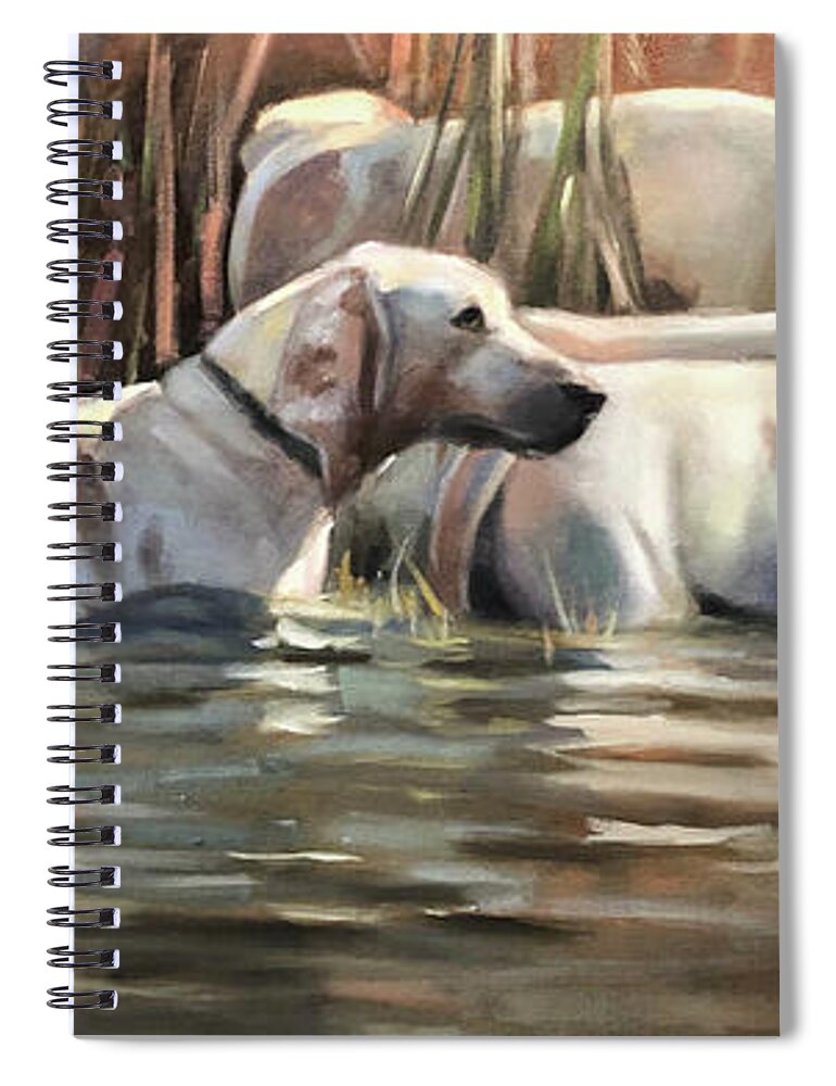 Hounds Dogs Painting Portrait Foxhounds Water Contemporary Spiral Notebook featuring the painting Skinny Dipping by Susan Bradbury