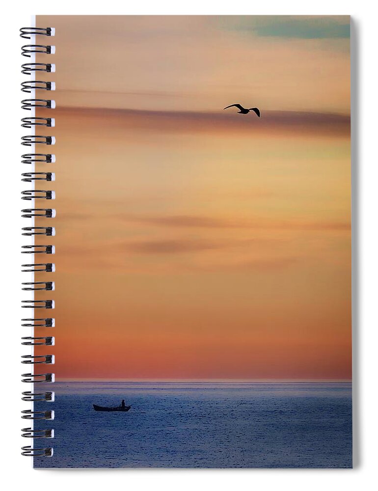 Photographs Spiral Notebook featuring the photograph Skittle and Gull at Sunrise by John A Rodriguez