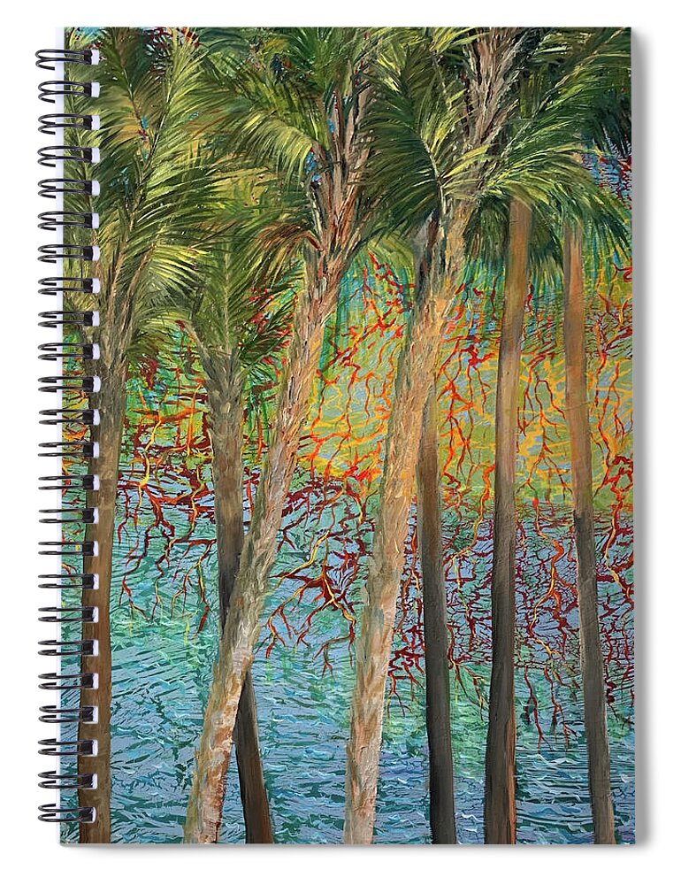 Palms Spiral Notebook featuring the painting Sky High Palms by Barbara Landry