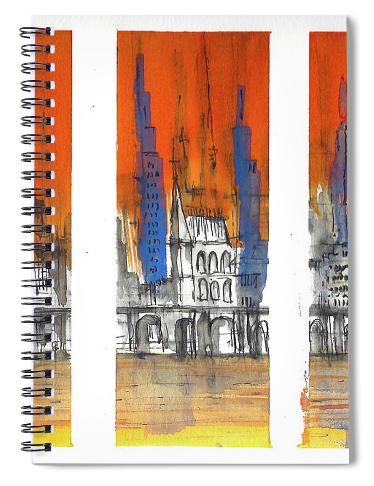 City Spiral Notebook featuring the mixed media Skyline 1128 by Jason Nicholas