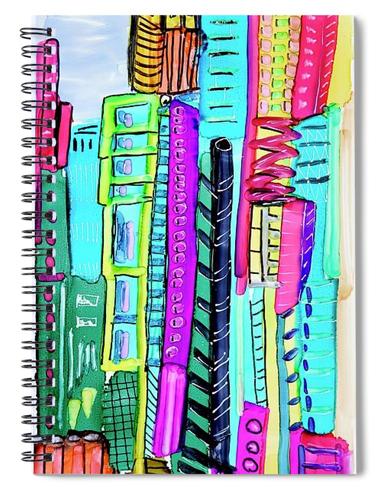 Abstract Spiral Notebook featuring the painting Skyscraper Whimsy by Patty Donoghue