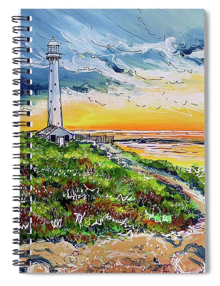 Slangkop Spiral Notebook featuring the painting Slangkop Lighthouse by Laura Hol Art