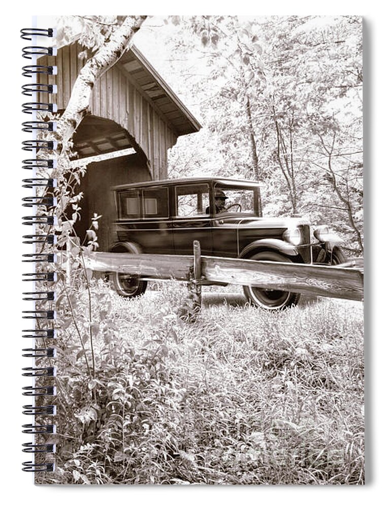 Northfield Spiral Notebook featuring the photograph Slaughter House covered bridge in Northfield Vermont #3 by George Robinson