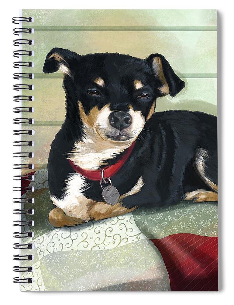 Chihuahua Spiral Notebook featuring the mixed media Sleepy Scout Chihuahua by Shari Warren