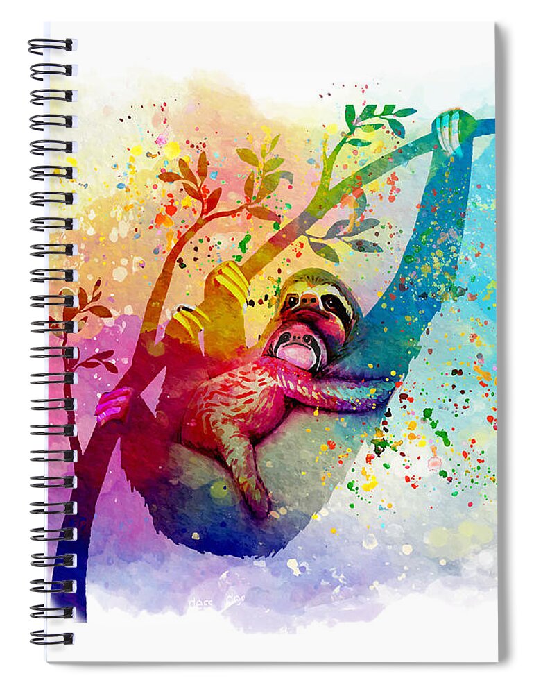 Animals Spiral Notebook featuring the painting Sloth Family Life by Miki De Goodaboom