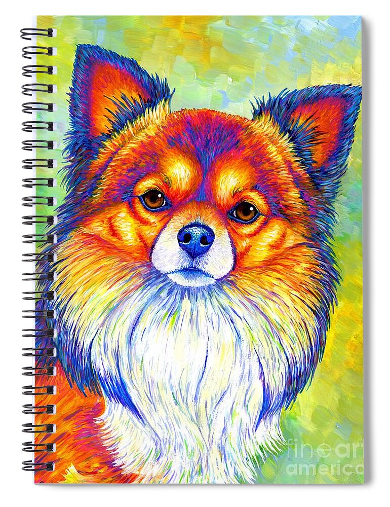 Chihuahua Spiral Notebook featuring the painting Small and Sassy - Colorful Rainbow Chihuahua Dog by Rebecca Wang