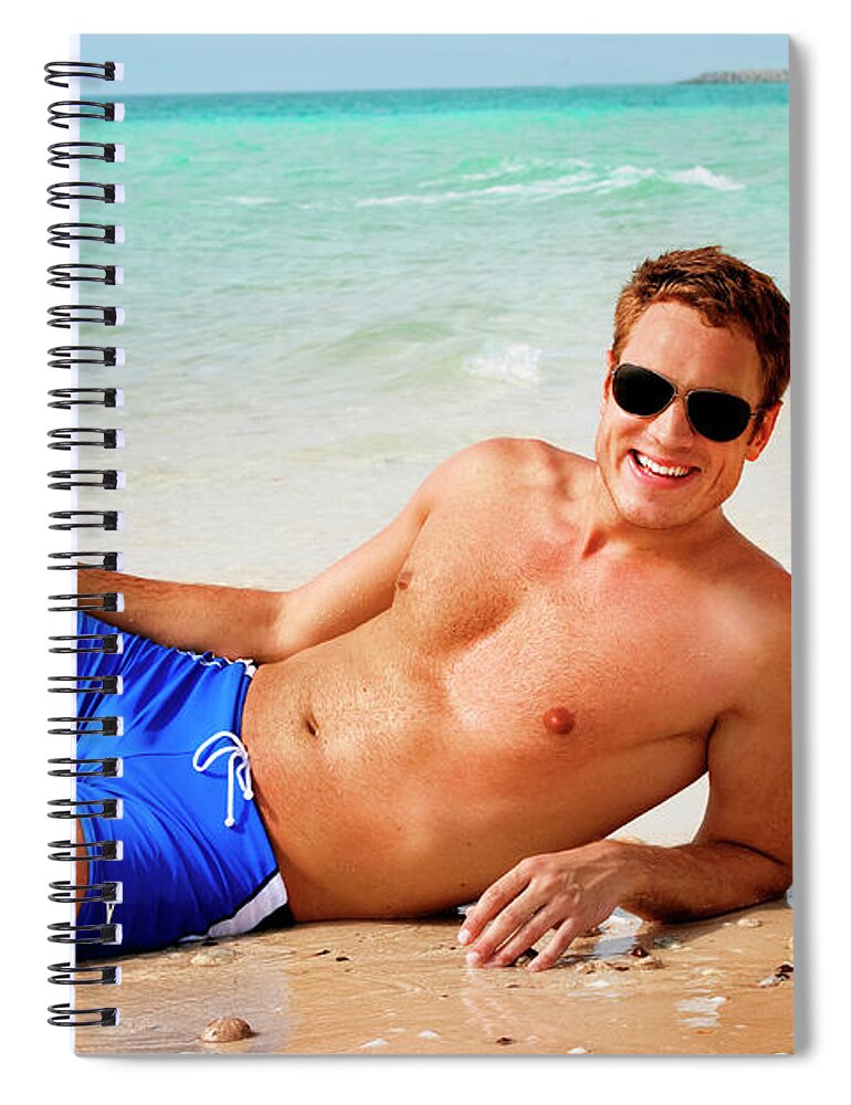 Man Spiral Notebook featuring the photograph Smiling man at the beach by Jelena Jovanovic