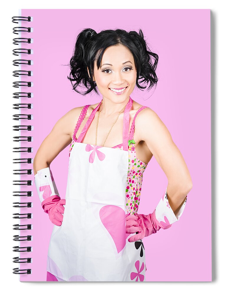 Cleaning Spiral Notebook featuring the photograph Smiling spring cleaning woman. Isolated housework by Jorgo Photography