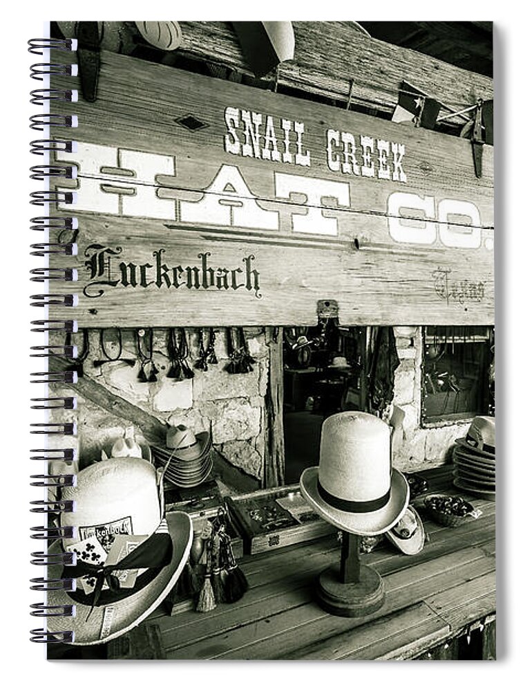Dark Spiral Notebook featuring the photograph Snail Creek Hat Company by Andy Crawford