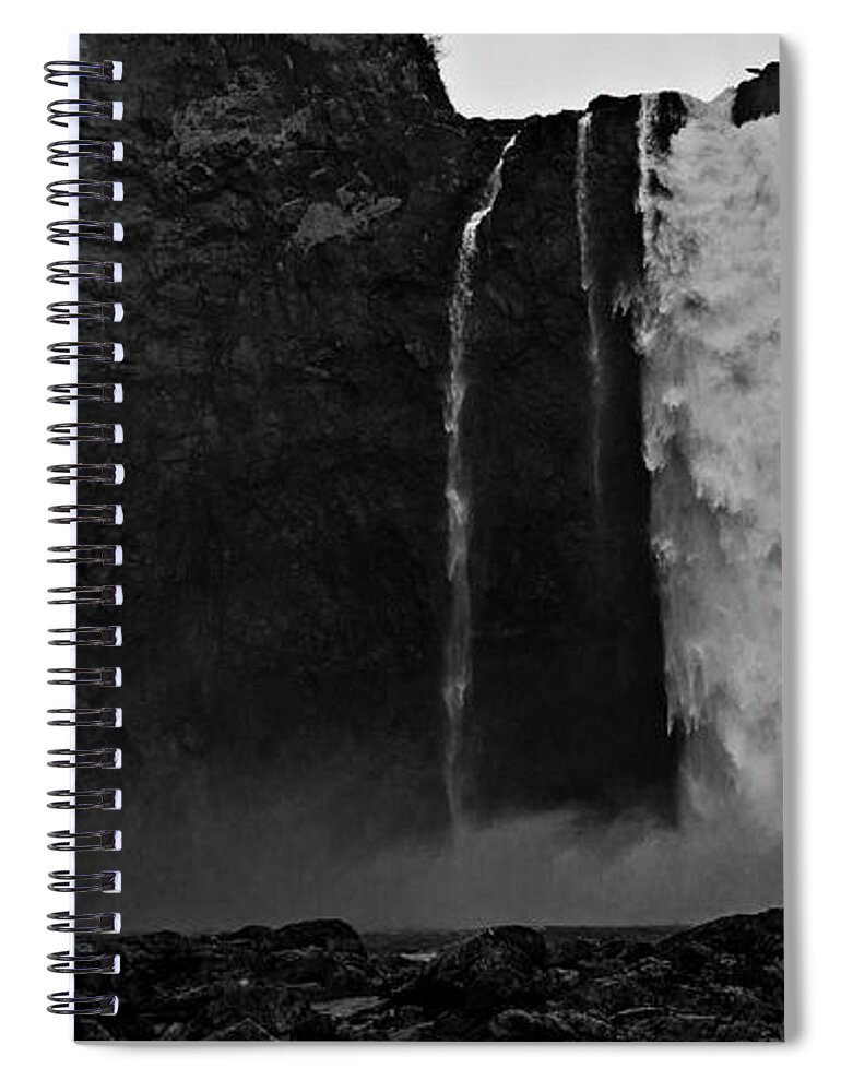 Majestic Spiral Notebook featuring the photograph Snoqualmie Falls Black and White 3 by Pelo Blanco Photo