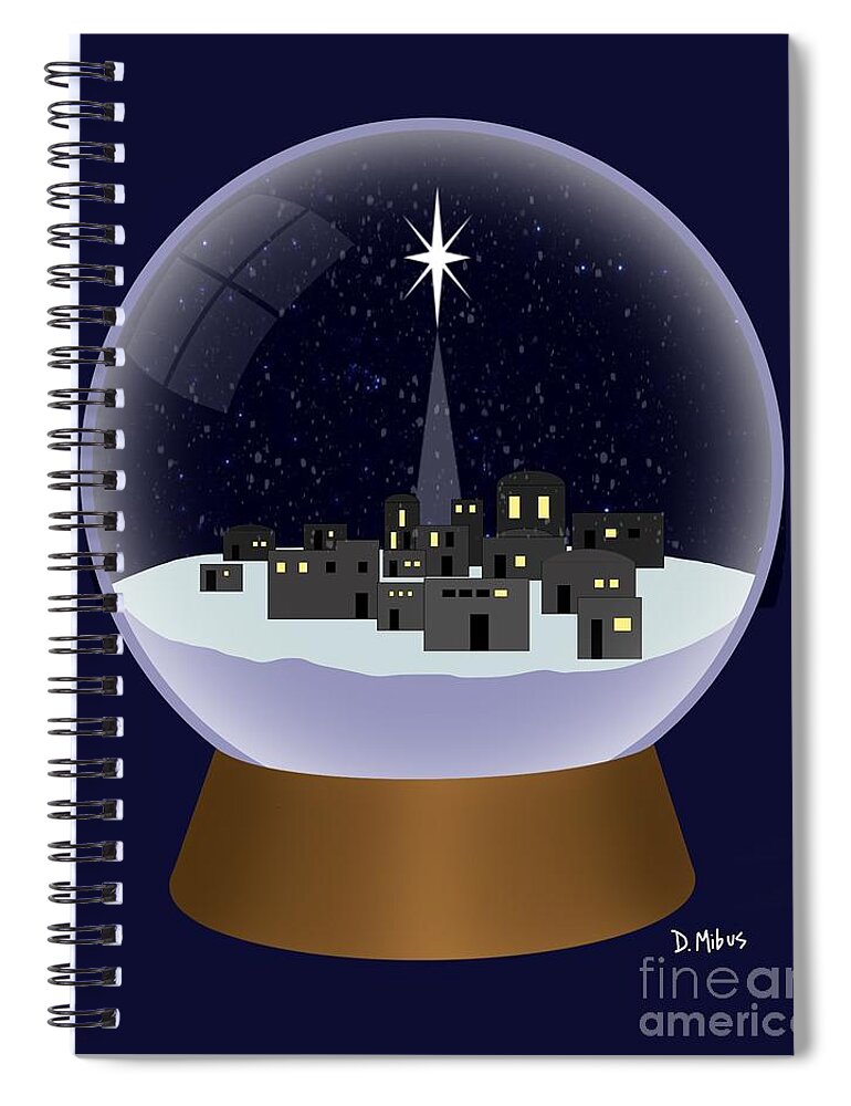 Snow Globe Spiral Notebook featuring the digital art Snow Globe City of David by Donna Mibus