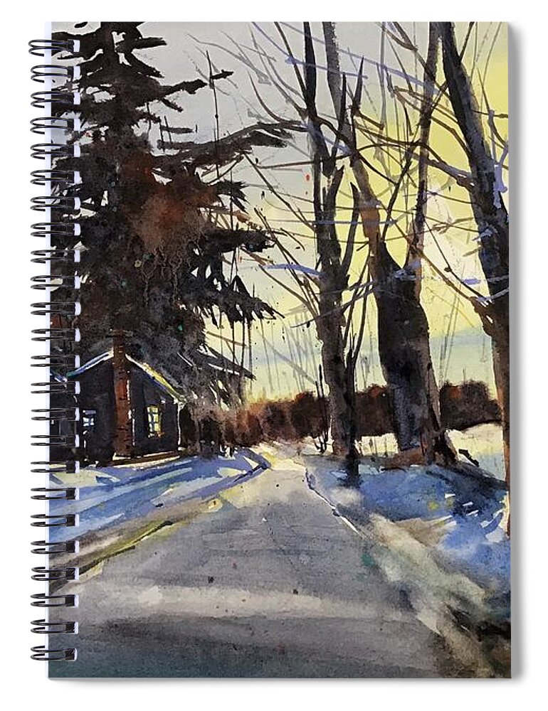 Landscape Spiral Notebook featuring the painting Snow Glow on Thomas Road by Judith Levins