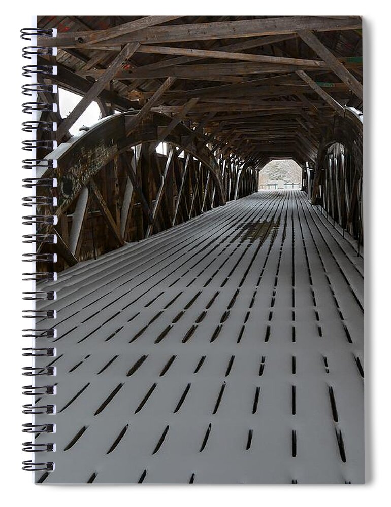 Porter - Parsonsfield Covered Bridge Spiral Notebook featuring the photograph Snow on the Covered Bridge by Steve Brown