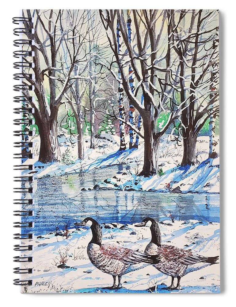 Snow Spiral Notebook featuring the painting Snow Reflections by Diane Phalen