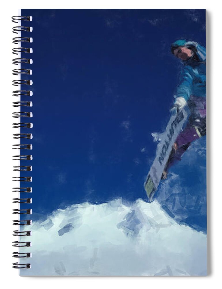 Burton Spiral Notebook featuring the painting Snowboarder by Gary Arnold