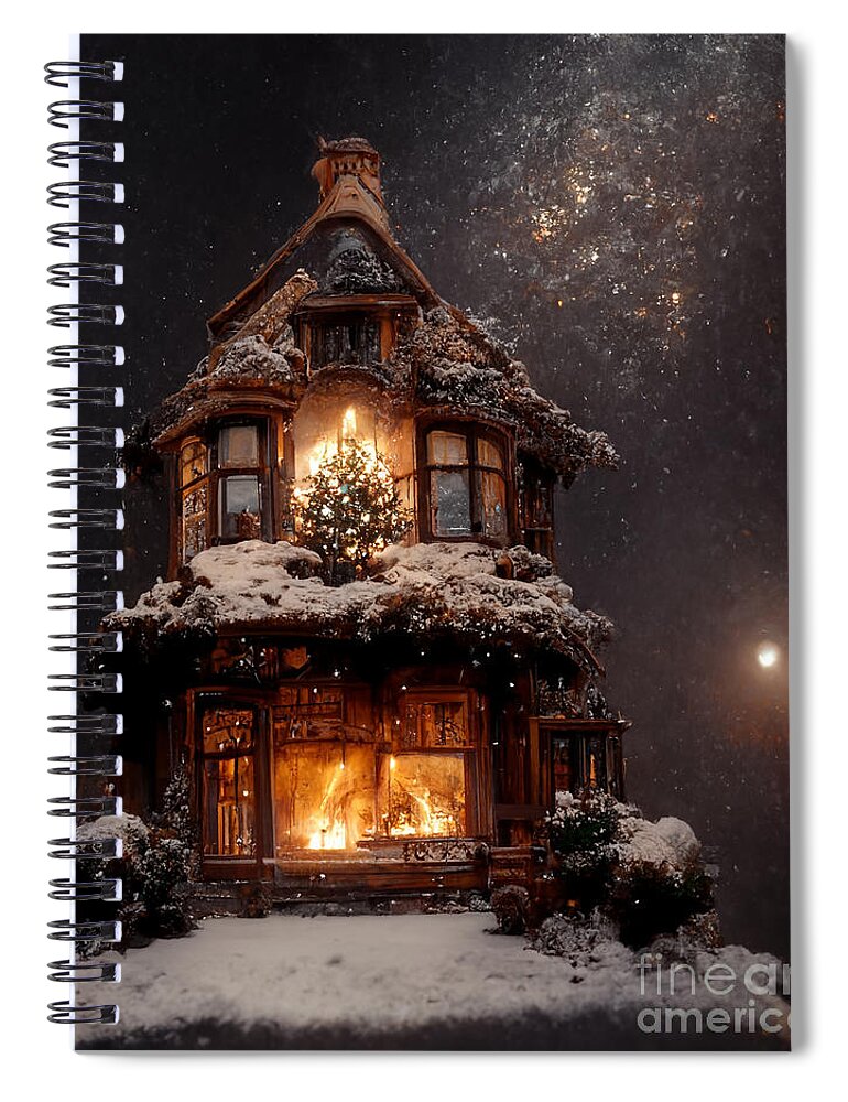 Snowfall Spiral Notebook featuring the mixed media Snowfall with Snowball Moon III by Jay Schankman