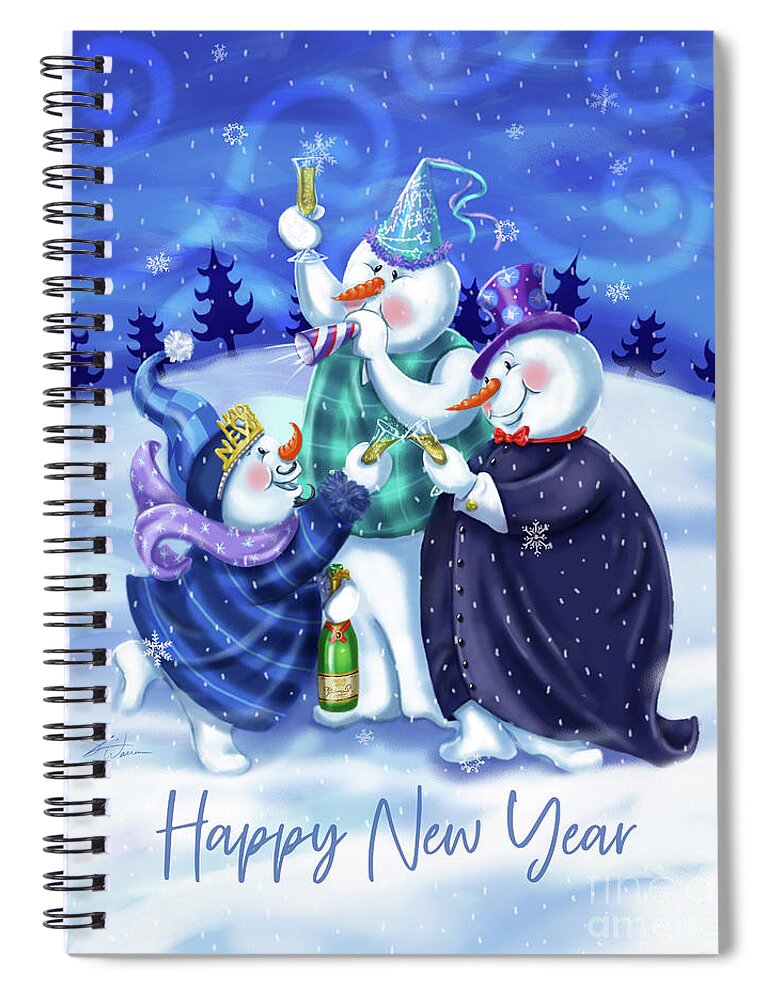 Snowman Spiral Notebook featuring the mixed media Snowman Happy New Year by Shari Warren