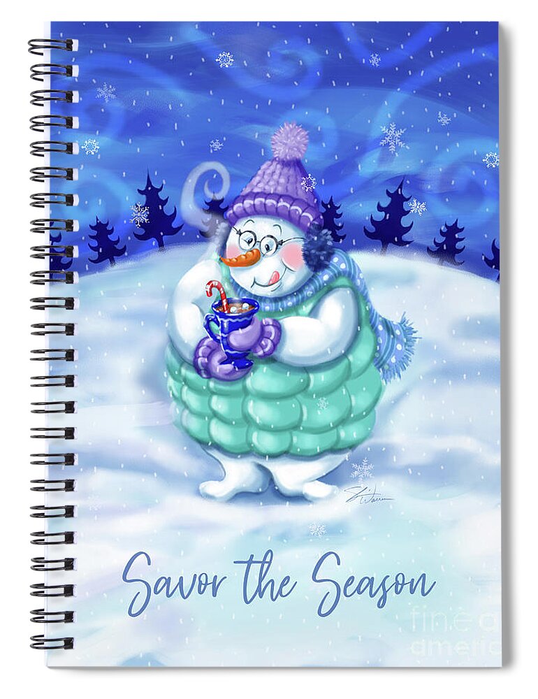 Snowman Spiral Notebook featuring the mixed media Snowman Savor the Season by Shari Warren