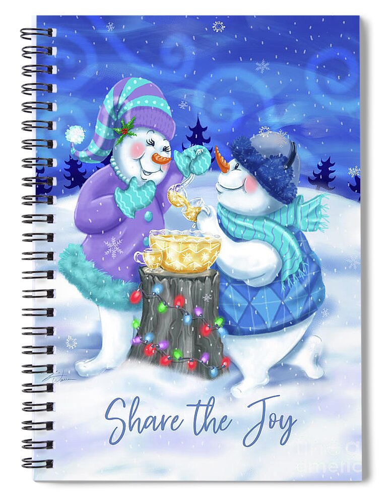 Snowman Spiral Notebook featuring the mixed media Snowman Share the Joy by Shari Warren