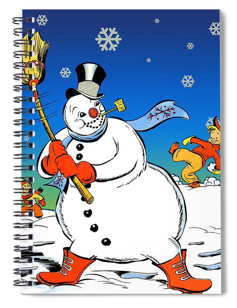 Snowman Spiral Notebook featuring the digital art Snowman Winter Play by Long Shot