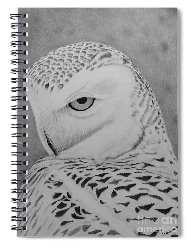 Owl Spiral Notebook featuring the drawing Snowy by George Sonner