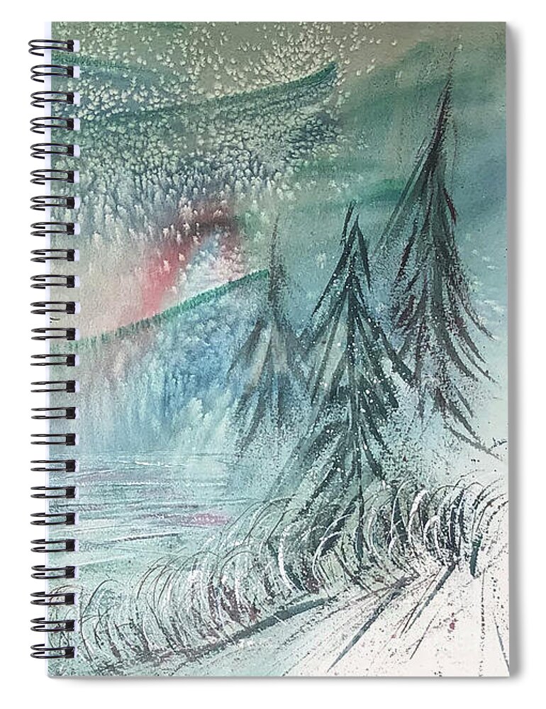 Snowy Mountain Fir Trees Spiral Notebook featuring the painting Snowy Mountain Firs by Catherine Ludwig Donleycott