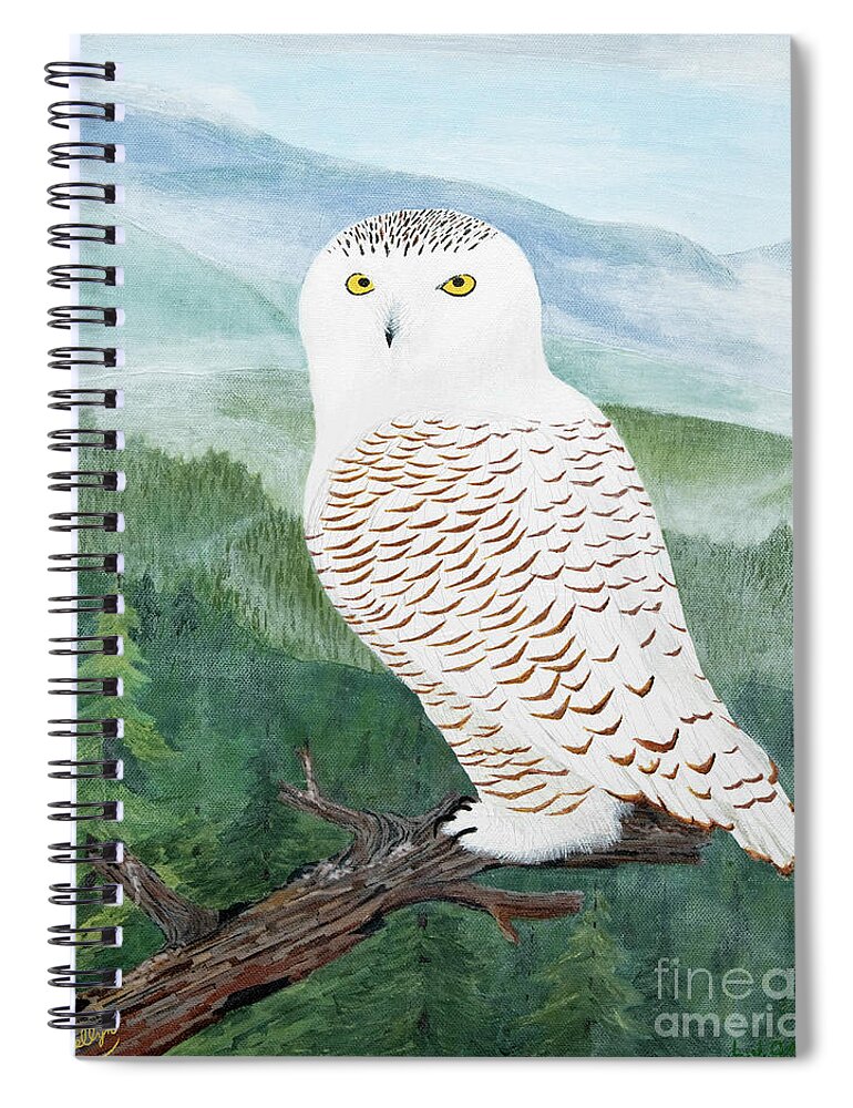 Snowy Owl Spiral Notebook featuring the painting Snowy Owl by L J Oakes