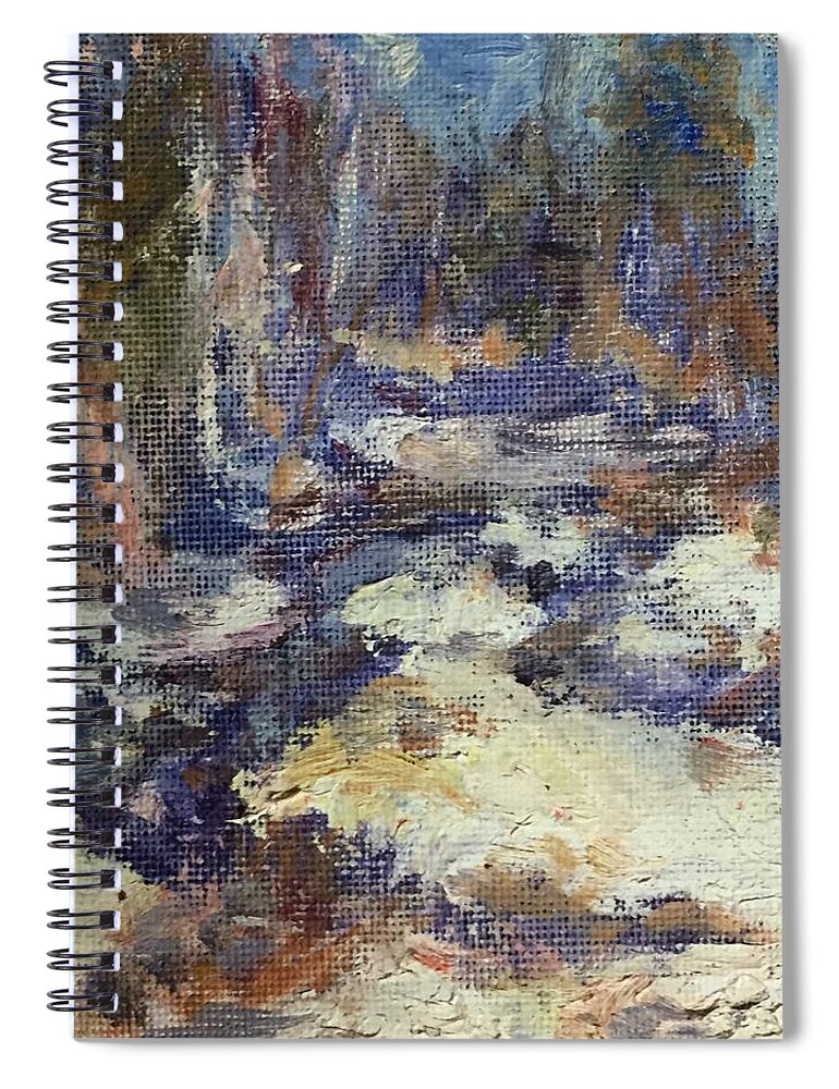 Quin Sweetman Spiral Notebook featuring the painting Snowy Stream, Mt Hood, Plein Air, Original Impressionist Art by Quin Sweetman