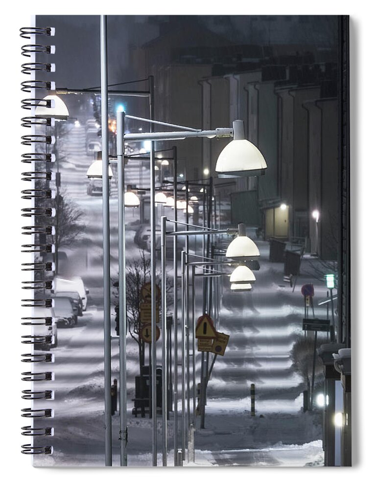 Aspudden Spiral Notebook featuring the photograph Snowy street Stockholm by Alexander Farnsworth
