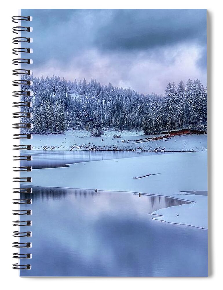Jenkinson Lake Spiral Notebook featuring the photograph Snowy Sunset by Steph Gabler
