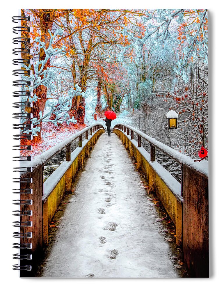 Carolina Spiral Notebook featuring the photograph Snowy Walk by Debra and Dave Vanderlaan