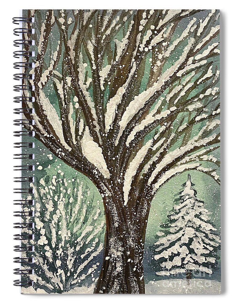 Snowy Yard Spiral Notebook featuring the painting Snowy yard by Lisa Neuman