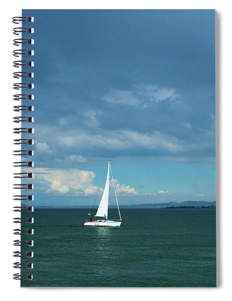 Sailboat Spiral Notebook featuring the photograph Social Distancing on The Bay by Bonnie Follett