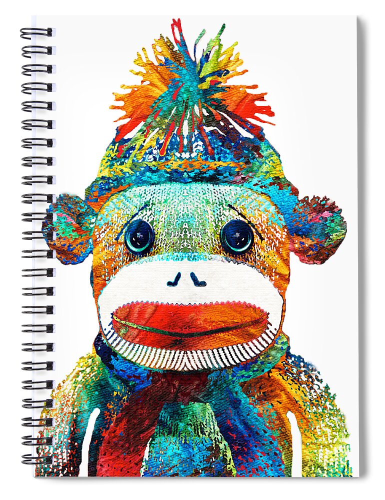 Sock Monkey Spiral Notebook featuring the painting Sock Monkey Art - Your New Best Friend - By Sharon Cummings by Sharon Cummings
