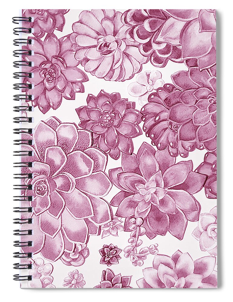 Succulent Spiral Notebook featuring the painting Soft Pink Succulent Plants Garden Watercolor Interior Art IV by Irina Sztukowski
