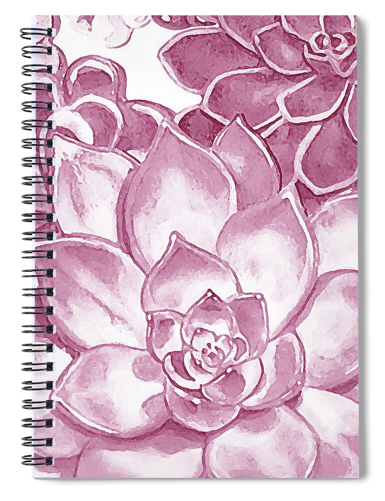 Succulent Spiral Notebook featuring the painting Soft Pink Succulent Plants Garden Watercolor Interior Art VI by Irina Sztukowski