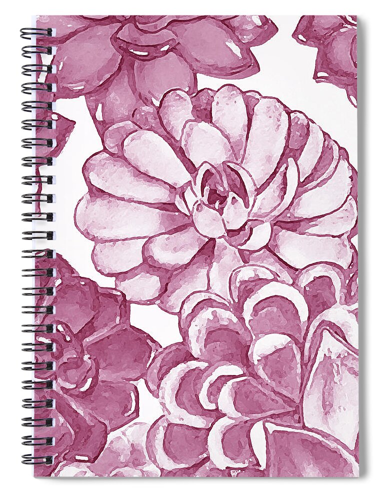 Succulent Spiral Notebook featuring the painting Soft Pink Succulent Plants Garden Watercolor Interior Art VII by Irina Sztukowski