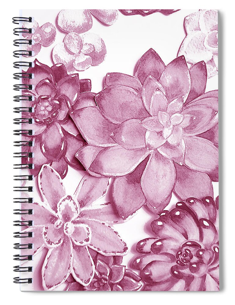 Succulent Spiral Notebook featuring the painting Soft Pink Succulent Plants Garden Watercolor Interior Art X by Irina Sztukowski