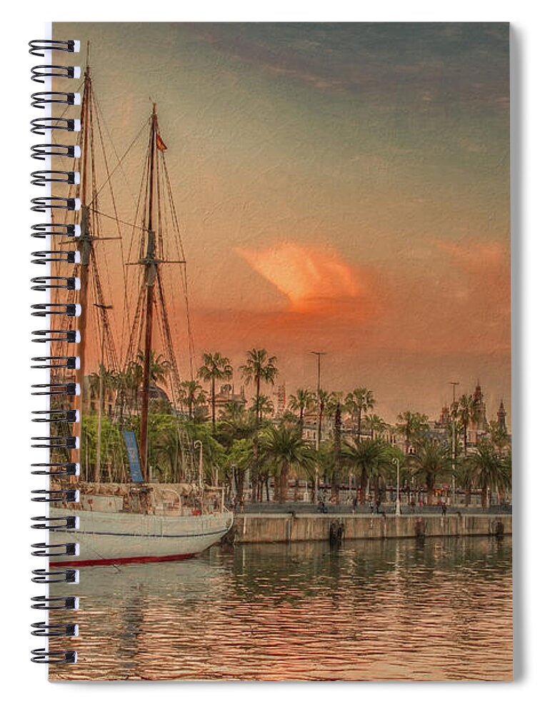 Barcelona Spiral Notebook featuring the photograph Softly Comes the Sunset, Barcelona by Marcy Wielfaert