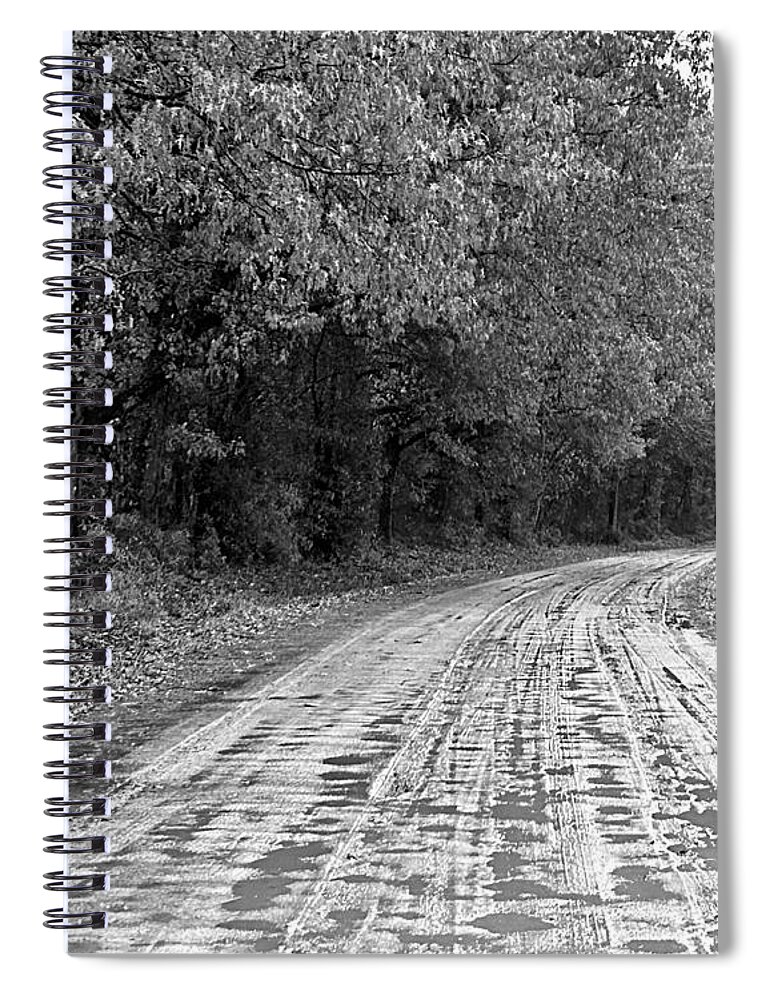Dirt Spiral Notebook featuring the photograph Soggy Dirt Road BW by Lee Darnell